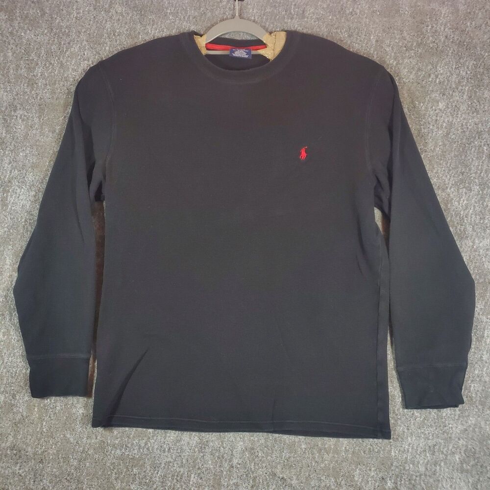 Polo Ralph Lauren Men's XL Black Waffle Knit Thermal Long Sleeve Sleepwear Shirt